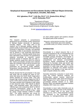 Más sobre Evaluación Geofísica y Calidad del Agua Subterránea en la Universidad Michael Okpara